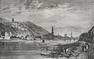 Ansicht von Heidelberg, Deutschland, Lithographie von Salvatore Puglia aus Poliorama Pittoresco, Nr. 28, 19. Februar