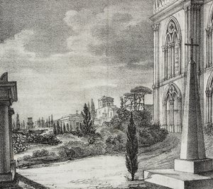 Ansicht des Friedhofs vom gotischen Kloster, Neapel, Kampanien, Italien, Lithographie von Salvatore Puglia von Salvatore Puglia