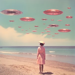 UFOs über Pastellstrand von Samantha Hearn