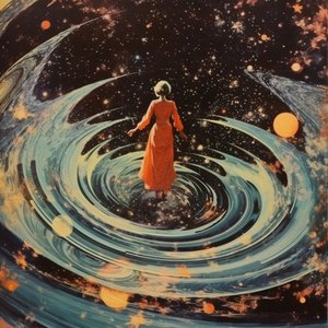 Frau im kosmischen Wirbel