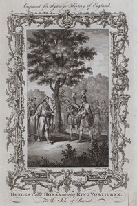 Hengest und Horsa treffen König Vortigern auf der Insel Thanet (Stich) von Samuel (after) Wale