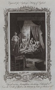 Tyrrel und seine Komplizen ersticken Edward V. und den Herzog von York im Tower auf Befehl von Richard III. (Stich)