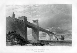 Die Britannia-Röhrenbrücke über die Menai-Straße, Wales, 1886 von Samuel Bradshaw