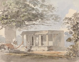 Ein europäischer Gentleman betritt einen Bungalow in Indien von Samuel Davis