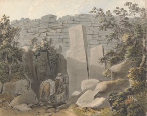 Einheimischer und Reiter bei einer Ruine