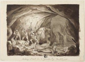 Tötung von Robben in einer Höhle bei Fackellicht von Samuel Howett