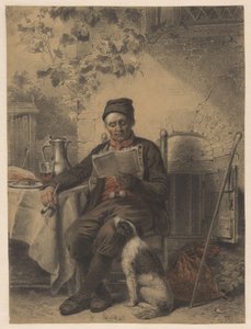 Lesender Mann mit Hund