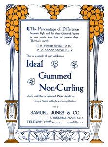 Samuel Jones & Co. - Ideal Gummierte, nicht wellende Werbung, 1919 von Samuel Jones