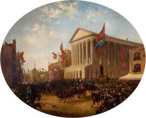Der Herzog von Cambridge verlässt das Rathaus, Birmingham, 1857 von Samuel Lines