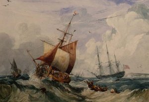Ein französischer Fischkutter in einer Dünung vor Dover