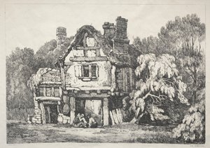 Eine Serie von alten Gebäuden und ländlichen Hütten im Norden Englands: In der Nähe von Ashbourn, 1821 von Samuel Prout