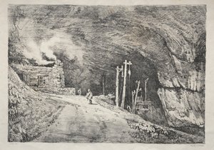 Eine Serie antiker Gebäude und ländlicher Cottages im Norden Englands: Peak Cavern, 1821