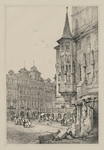 Faksimiles von Skizzen aus Flandern und Deutschland: Rathaus, Prag, 1833 von Samuel Prout