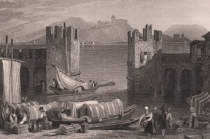 Ansicht der Burg von Angera in Arona, Lago Maggiore, Piemont, Italien, Stahlstich nach einer Zeichnung von Samuel Prout von Samuel Prout