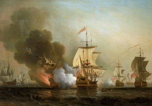 Seeschlacht vor der Küste von Cartagena (Spanien), 28. Mai 1708 von Samuel Scott
