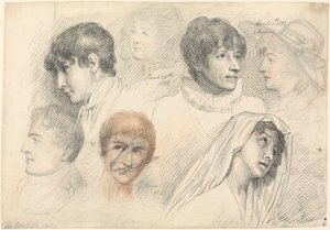 Porträtstudien von Schauspielern, darunter Mary Wells als Cowslip, John Kemble, Edmund Kean und Sarah Siddons als Hermione