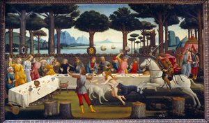 Geschichte von Nastagio degli Onesti: Bankett im Pinienwald, drittes Panel in einer Serie von vier von Sandro Botticelli