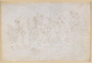 Die Göttliche Komödie, Inferno XXVIII. Vergil und Dante im achten Kreis der Hölle (Malebolge), 9. Bolgia: Bestrafung der Häretiker und Zwietrachtstifter; Begegnung mit Mohammed und Bertran de Born von Sandro Botticelli