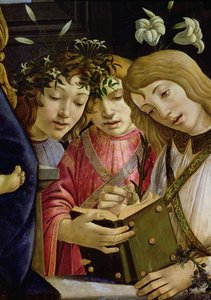 Madonna mit Kind und dem jungen Johannes dem Täufer und Engeln (Detail) von Sandro Botticelli