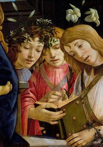 Maria mit dem Kind, Johannes dem Täufer und Engeln (Detail) von Sandro Botticelli