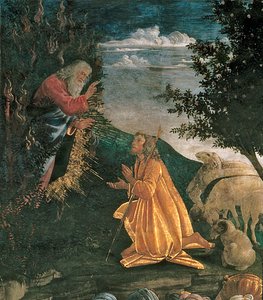 Die Jugend des Moses, in der Sixtinischen Kapelle, 1481 (Detail) von Sandro Botticelli