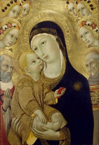 Maria mit Kind und den Heiligen Hieronymus und Bernhardin von Siena und sechs Engeln von Sano di Pietro