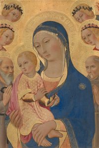 Madonna mit Kind, Heiliger Hieronymus, Heiliger Bernhardin und Engel von Sano di also Ansano di Pietro di Mencio Pietro