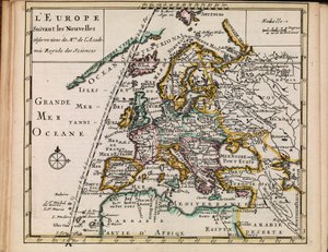 Karte aus der Kartensammlung der Nationalbibliothek. Die Karte wurde (1690-1708) herausgegeben und zeigt Europa von Sanson chez Mortier
