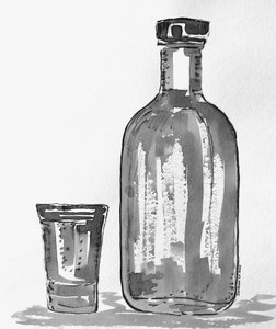 Spirituosenflasche und Glas