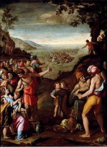Der Durchzug durch das Rote Meer. Das hebräische Volk, das aus Ägypten flieht, überquert das Rote Meer, geführt von Moses. Gemälde von Santi di Tito (1536-1603), Florenz, Kabinett von Franz I., Palazzo Vecchio