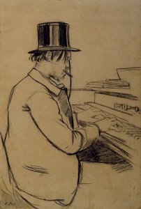 Porträt von Erik Satie, der das Harmonium spielt