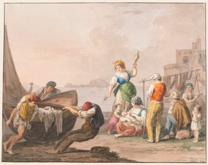 Aquarell; Am Ufer in Chiaja von Saverio della Gatta