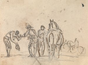 Drei Figuren neben einem Pferd von Sawrey Gilpin
