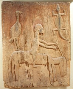 Tür mit einem Relief, das einen Reiter darstellt, Baule-Bevölkerung, von der Elfenbeinküste von School African