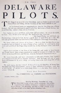 Faksimile der Proklamation der Patrioten von Philadelphia an die Delaware-Piloten, sie sollten nicht mit dem britischen Teeschiff handeln, 7. Dezember 1773 von School American