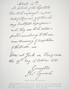 Kapitulationsbrief von Yorktown, unterzeichnet von Lord Cornwallis