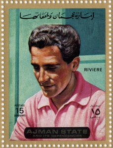 Briefmarke der VAE, die den Radfahrer Roger Rivière darstellt (1936-1976) von School Arabic