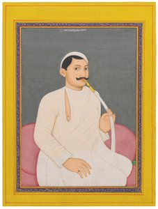 Ein sitzendes Porträt von Ram Chandra Lahiri, Dewan von Cooch Bewar (1829 - 1842), ca. 1840