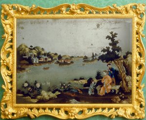 Chinesisches Spiegelgemälde von Landschaft, Musik und Versen