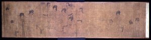 Palastdamen in Freizeit Handrolle, Detail von Damen, die Musik machen, nach einem Original von Wen-chu Chou, Südliche Sung-Periode, ca. 1140 (Detail) von School Chinese
