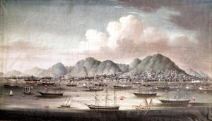 Der Hafen von Hongkong, Mitte des 19. Jahrhunderts, anonyme chinesische Malerei von School Chinese