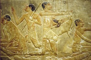 Altes Ägypten, Wandrelief, Mastaba/Grab von Idout, Saqqara, Vögel im Sumpf fangen, 6. Dynastie von School Egyptian