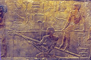 Altes Ägypten, Wandmalerei/Schnitzerei, Mastaba/Grab von Ti, Saqqara, 5. Dynastie, Schiffbau von School Egyptian
