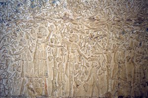 Altes Ägypten, Wandrelief/-malerei, Grab des Petosiris, Tuna el Gebel, 300 v. Chr., Traubenlese für die Weinherstellung von School Egyptian