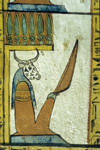 Altes Ägypten, Wandmalerei, Kuhköpfiger Gott der Unterwelt, Grab des Sennedjem, Theben, Deir el Medina von School Egyptian