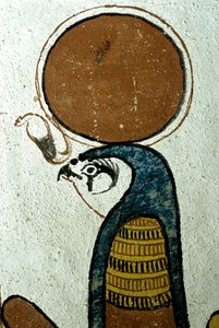 Altes Ägypten, Wandmalerei, Horus, Sonnengott, Sonnensymbol, Grab von Sennedjem, Theben, Deir el Medina von School Egyptian