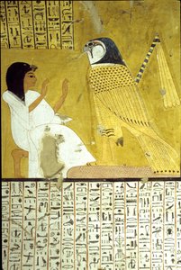 Altes Ägypten, Wandmalerei, Grab von Inherkhau, Theben, Grab der Adligen, 20. Dynastie, Inkherhau verehrt den Horusfalken