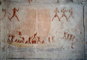 Ägyptische Antike: ein Segelboot. Kalksteinrelief aus der Kapelle des Mastaba von Akhethetep in Saqqara. 5. Dynastie (um 2500-2350 v. Chr.) 2300 v. Chr. Paris, Louvre Museum von School Egyptian