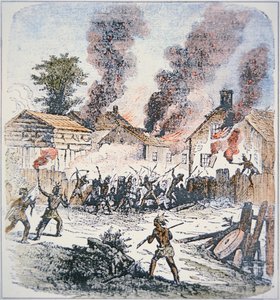 Nipmuc-Indianer greifen die Siedlung Brookfield, Massachusetts im August 1675 an von School English