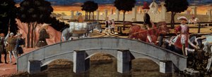 Passagiere überqueren eine Brücke (Detail)